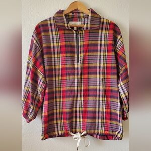 THE GREAT The Journey Pullover Top Bluegrass Plain Plaid